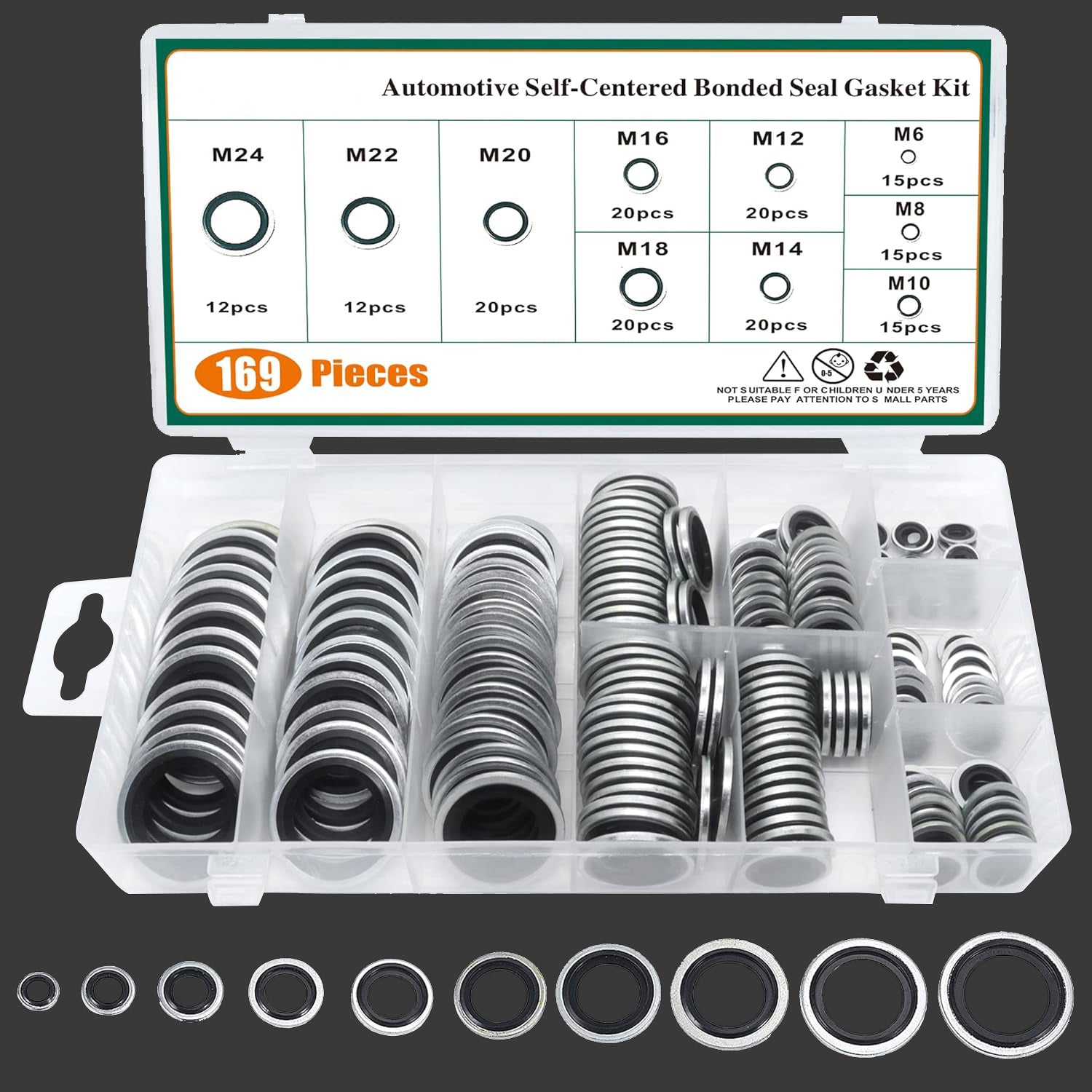 169 PCS Automotive Self-Centered Bonded Seal/Gasket Assortment
