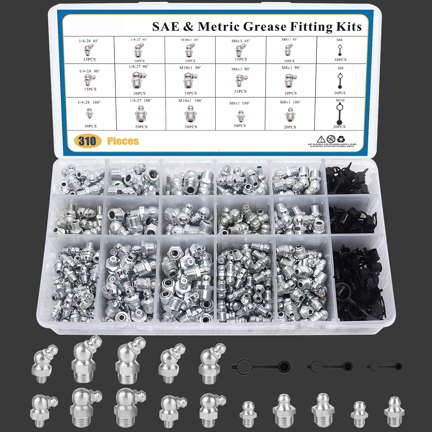 310 PCS SAE & Metric Grease Fitting