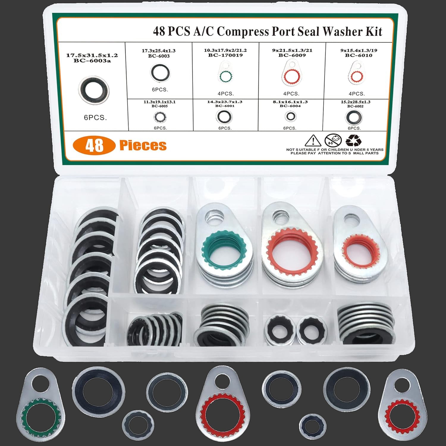 48 PCS A/C System Compressor Gasket Seals Air Conditioning Compressor Port Seal Washer Kit