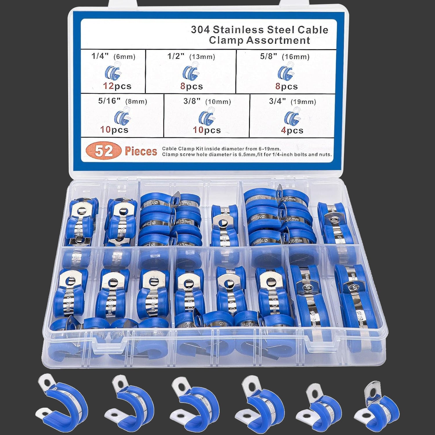 52pcs P Clips Hose Clamp Cable Clamps Assortment Kit