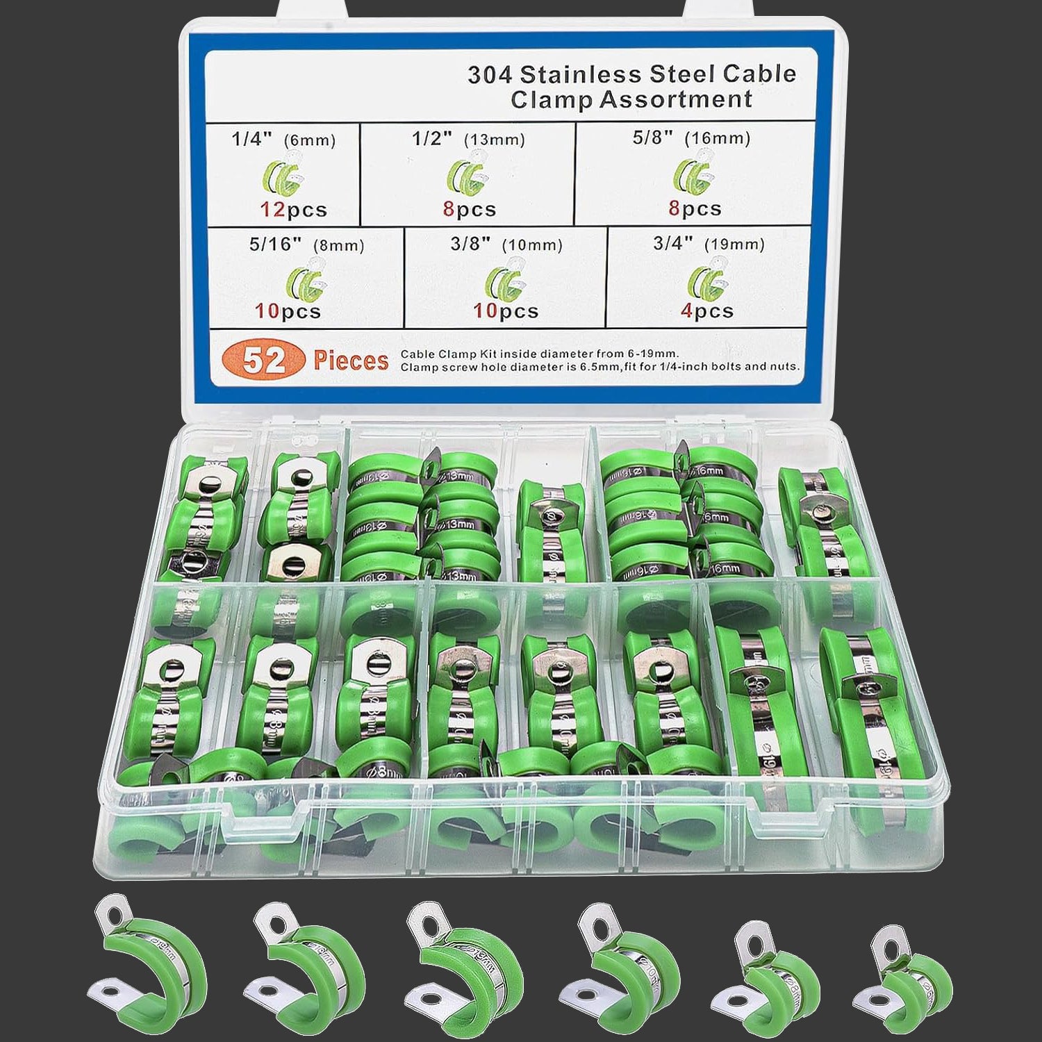 52pcs P Clips Hose Clamp Cable Clamps Assortment Kit