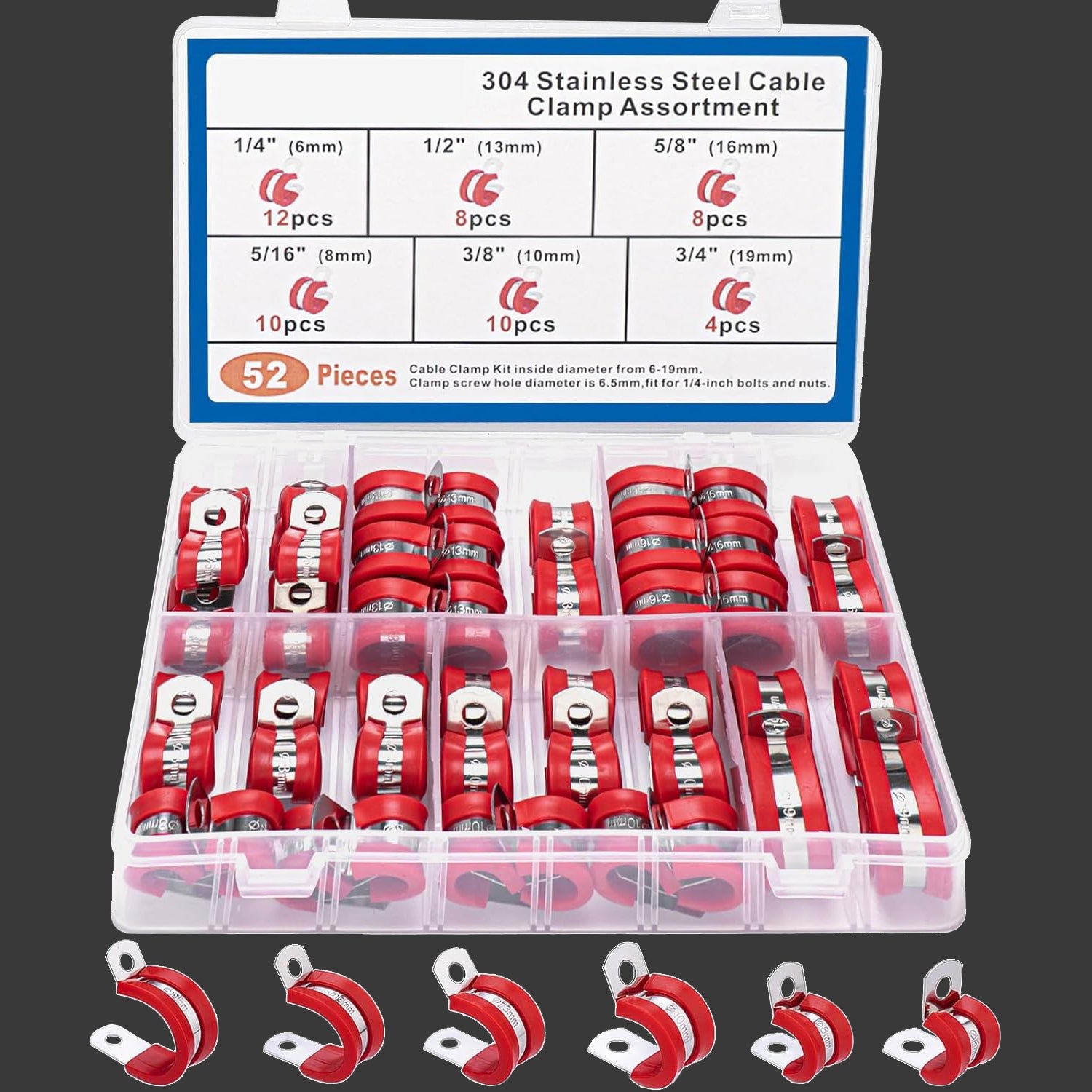 52pcs P Clips Hose Clamp Cable Clamps Assortment Kit