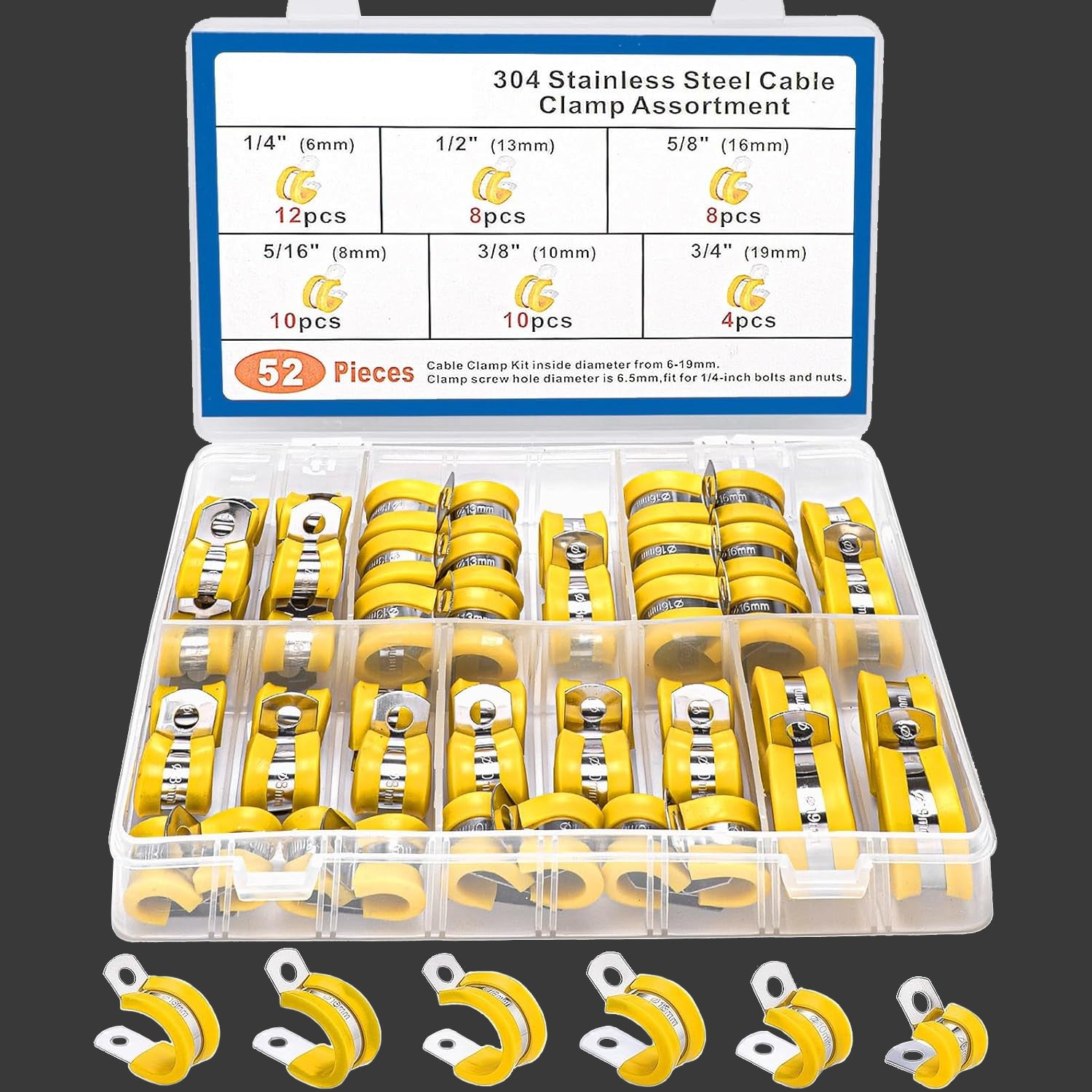 52pcs P Clips Hose Clamp Cable Clamps Assortment Kit