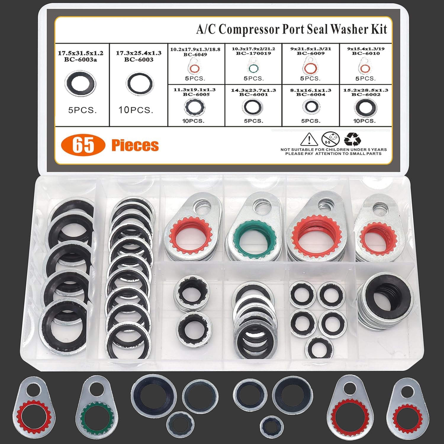 65 PCS A/C System Compressor HNBR Gasket Seals Air Conditioning Compressor Port Seal Washer Kit