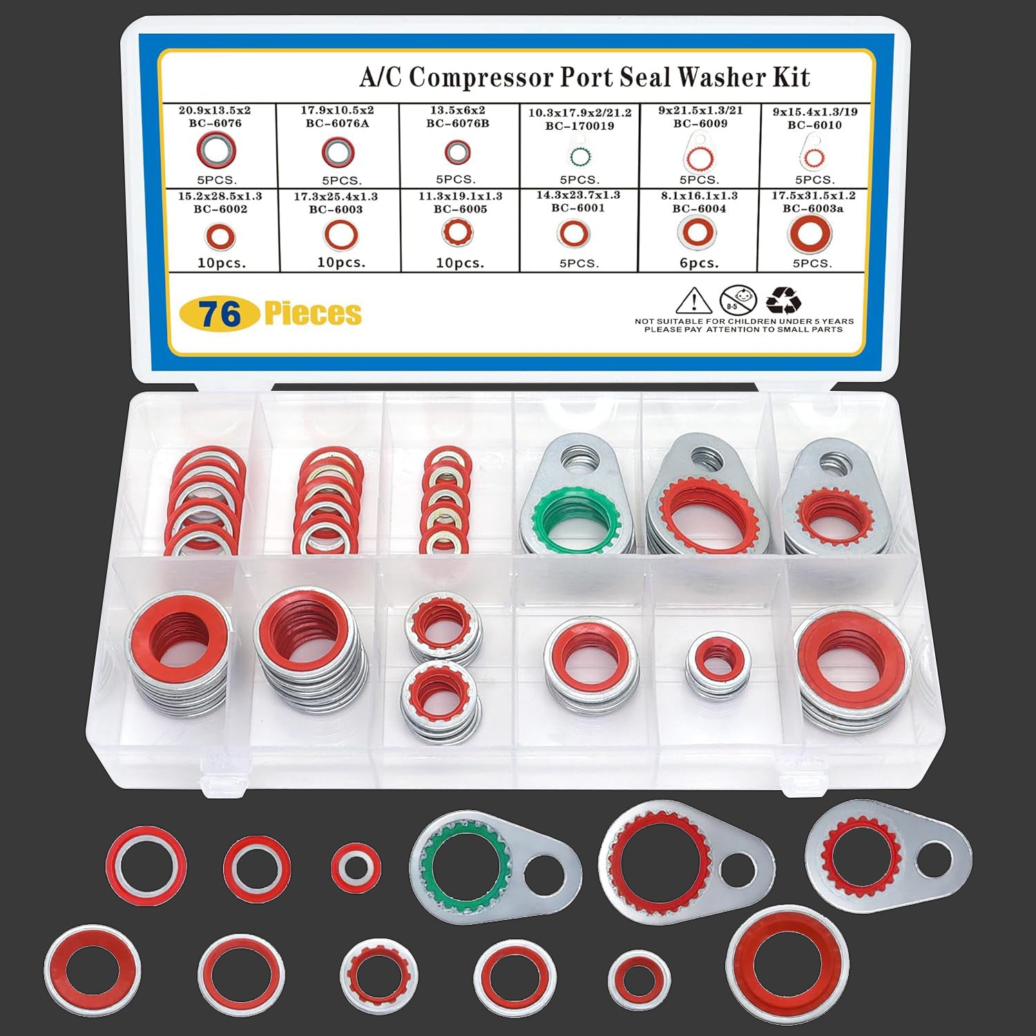 76 PCS A/C System Compressor Gasket Seals Air Conditioning Compressor Port Seal Washer Kit(Red)