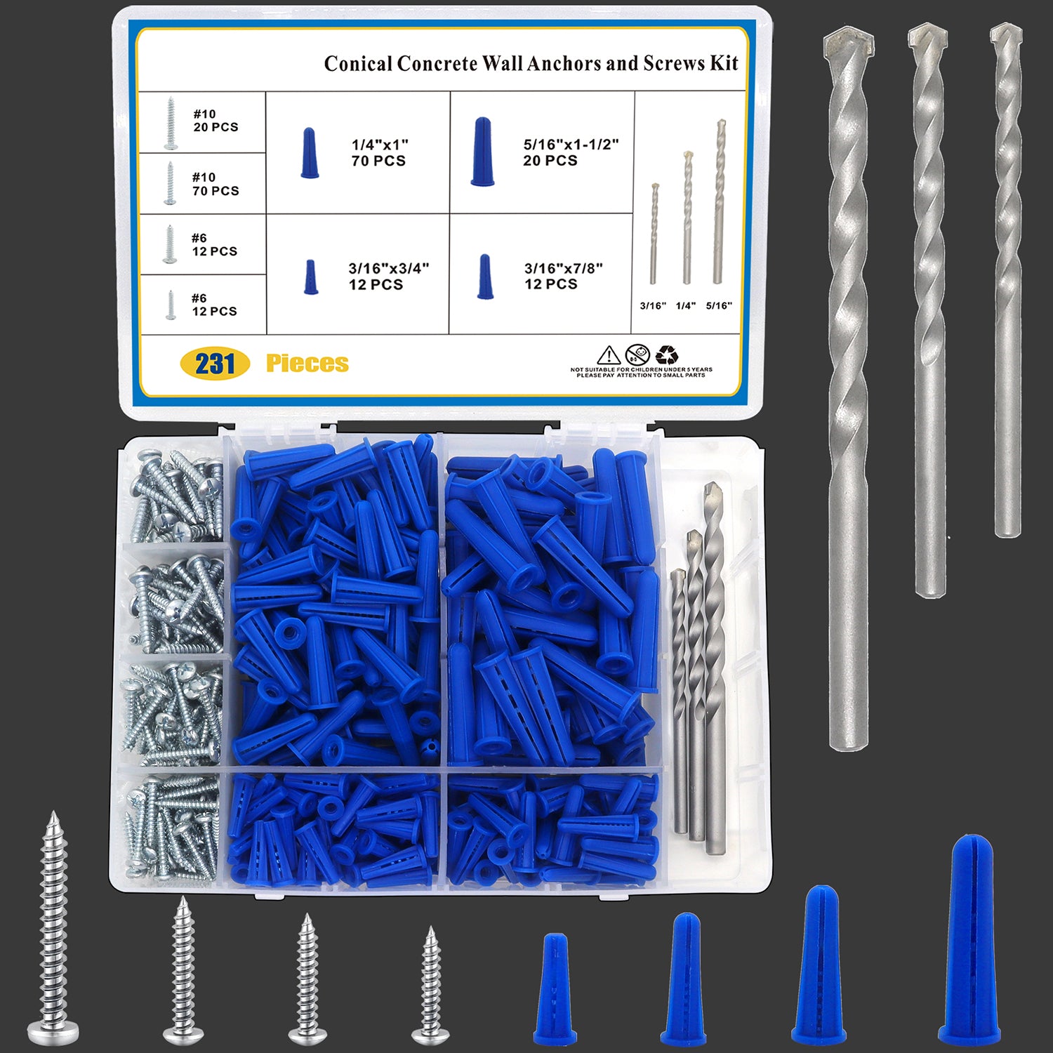 231 PCS Conical Concrete Wall Anchor and Screw