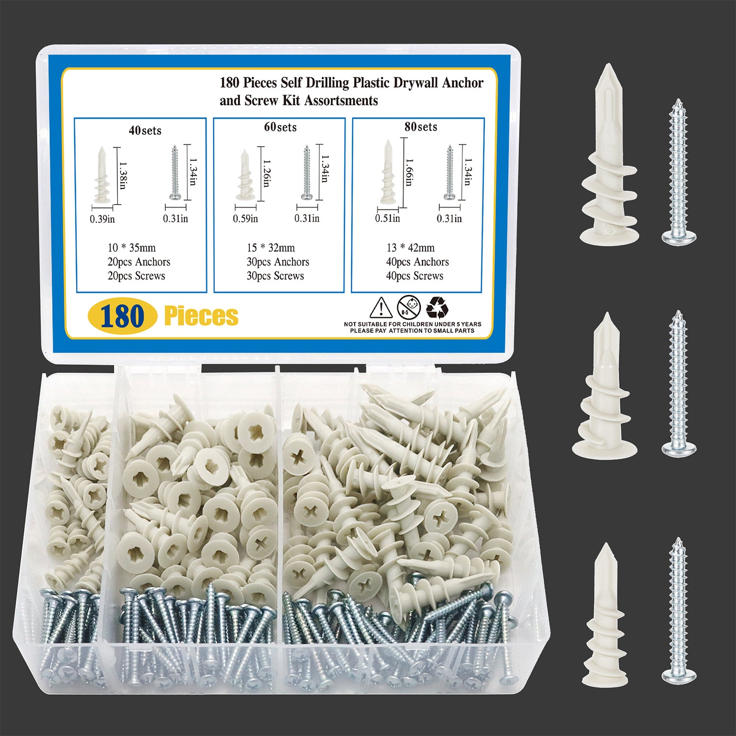 180 PCS Drywall Anchor and Screw Kit
