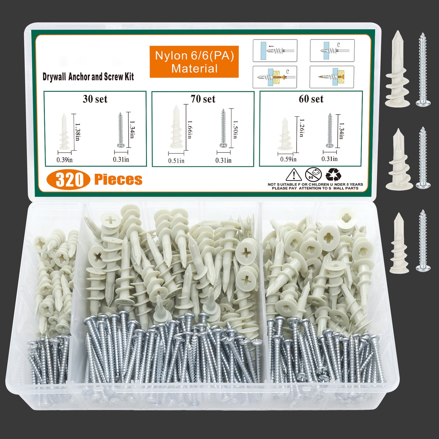 320 PCS Drywall Anchor and Screw Kit