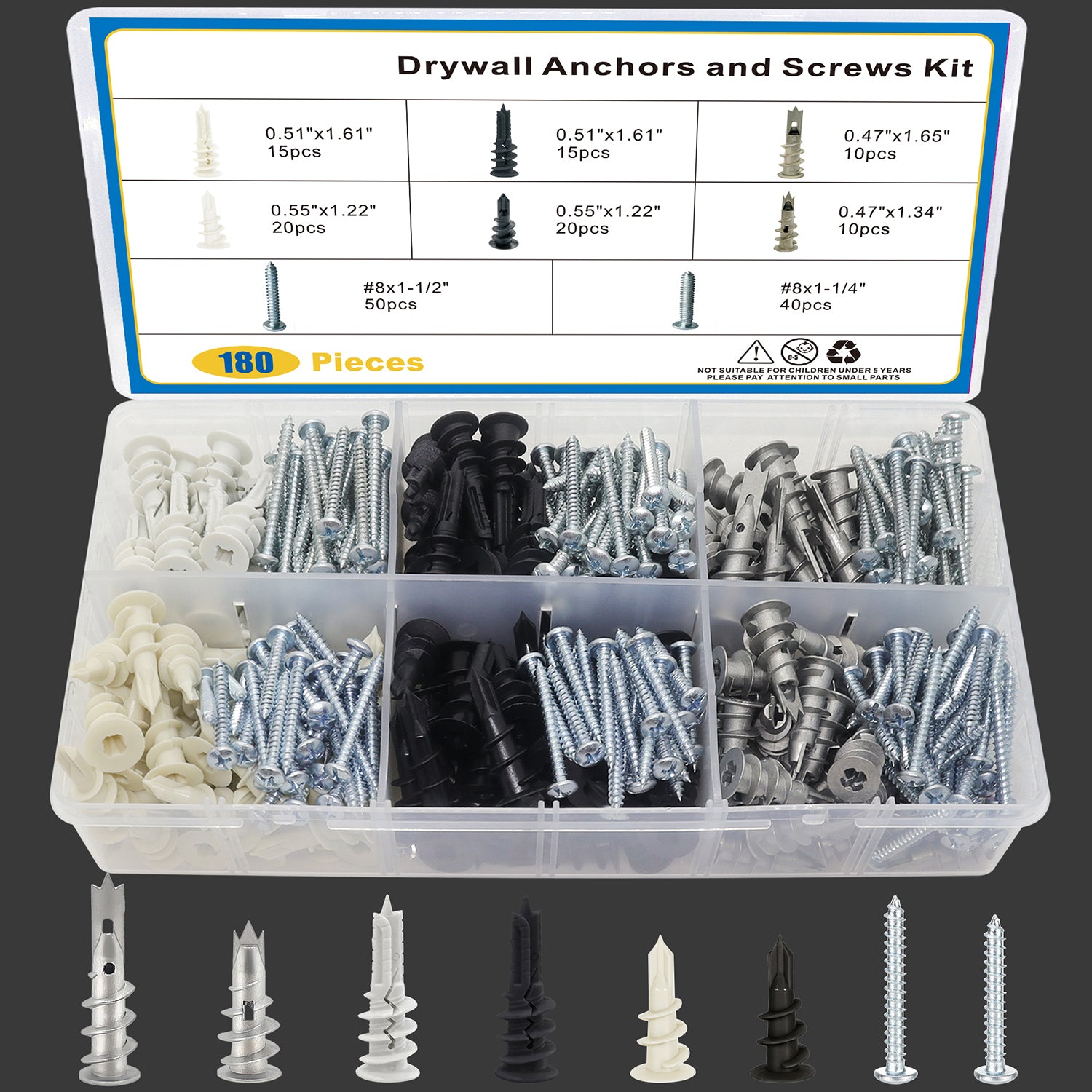 180 PCS Drywall Anchor and Screw Kit