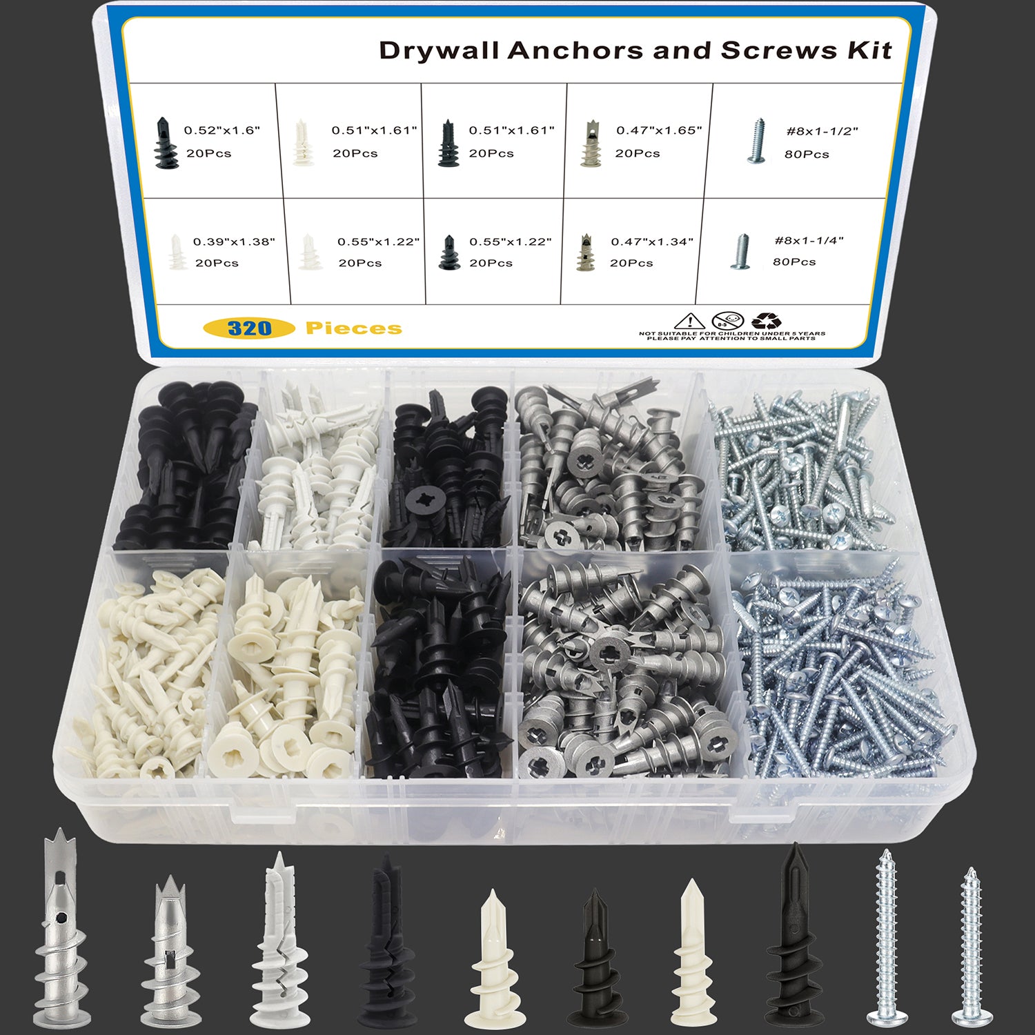 320 PCS Drywall Anchor and Screw Kit