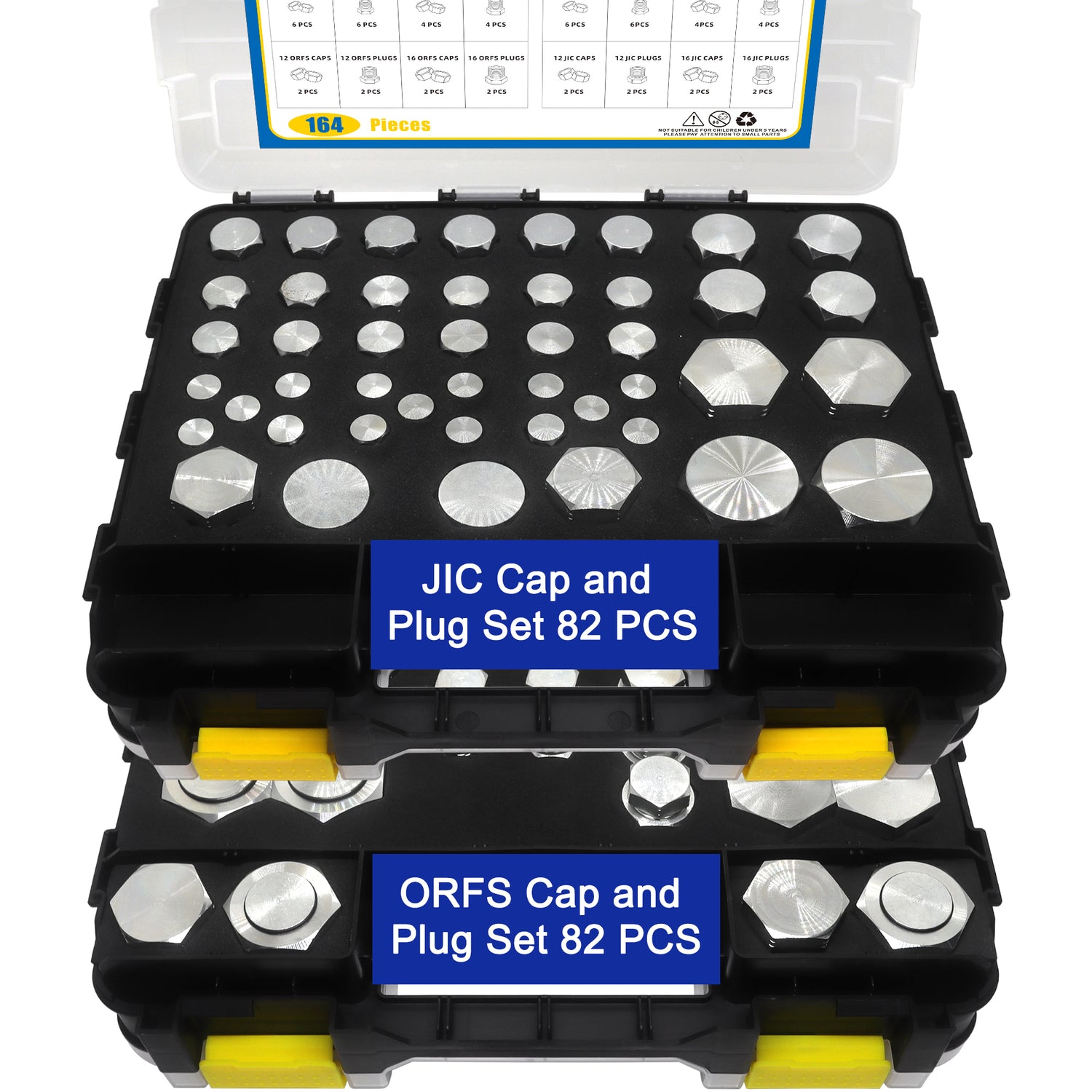 164pcs JIC and ORFS Master Industrial Hydraulic Cap and Plug, Hose Tube and Pipe Fitting Kit Cap and Plug Kit, Precision Threading in ORFS Sizes 4 6 8 10 12 16 and 37° Dash Sizes 4 6 8 10 12 16