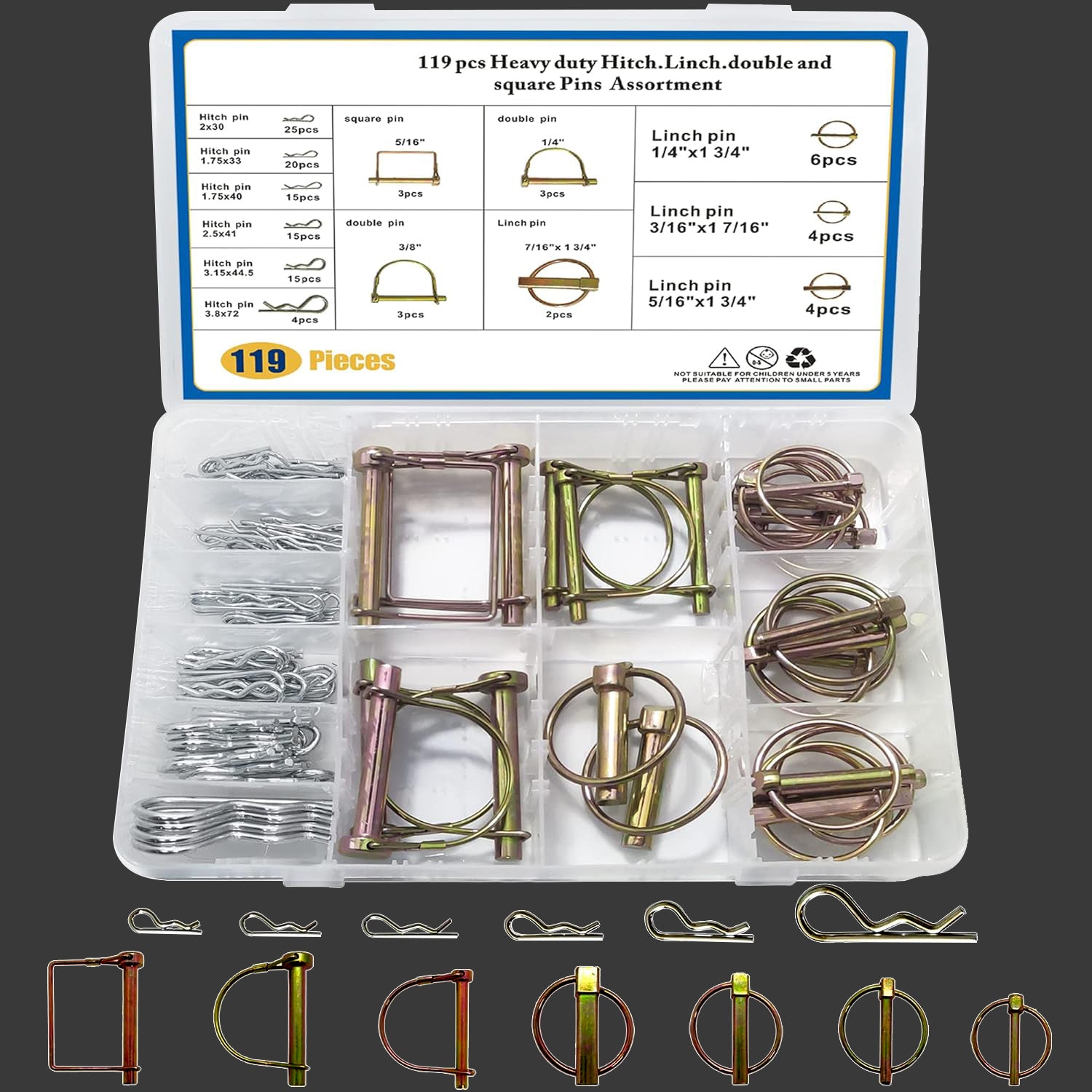 119Pcs Hitch Pin Clip Pins Attachments