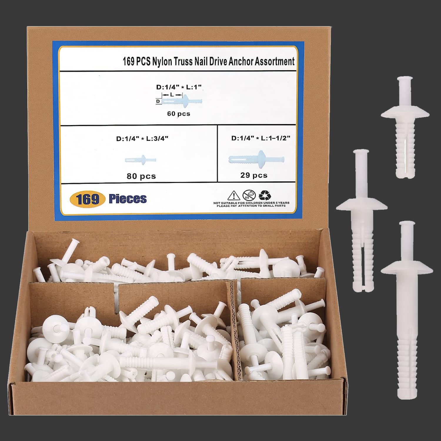 169 PCS Nylon Truss Nail Drive Anchor