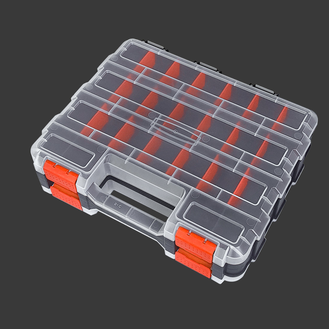 Tools Organizer Box Small Parts Storage Box 50-Compartment Double Side Hardware Organizers with Removable Plastic Dividers Orange