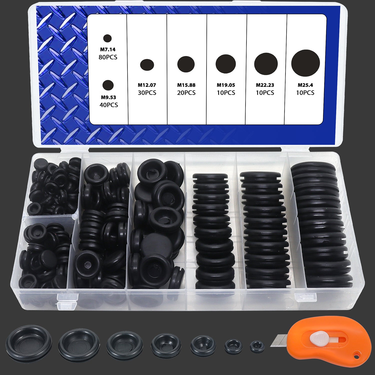 200 PCS Closed Rubber Grommet Kit