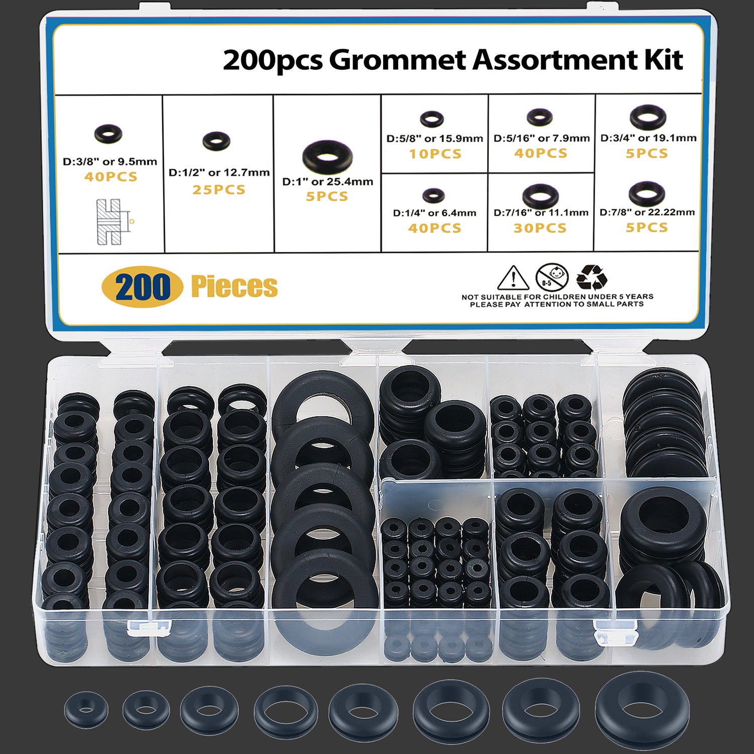 200 PCS Hollow Rubber Grommet Firewall Hole Plug Assortment
