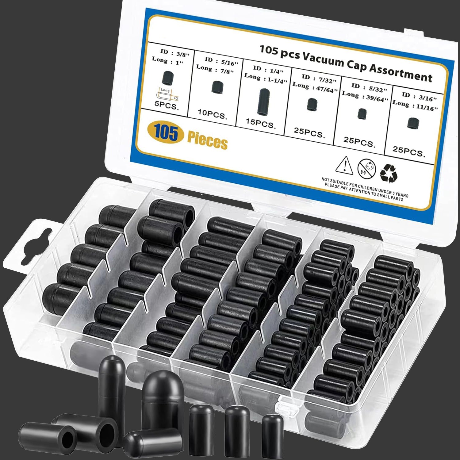 105pcs Rubber Vacuum Caps Assortment Kit