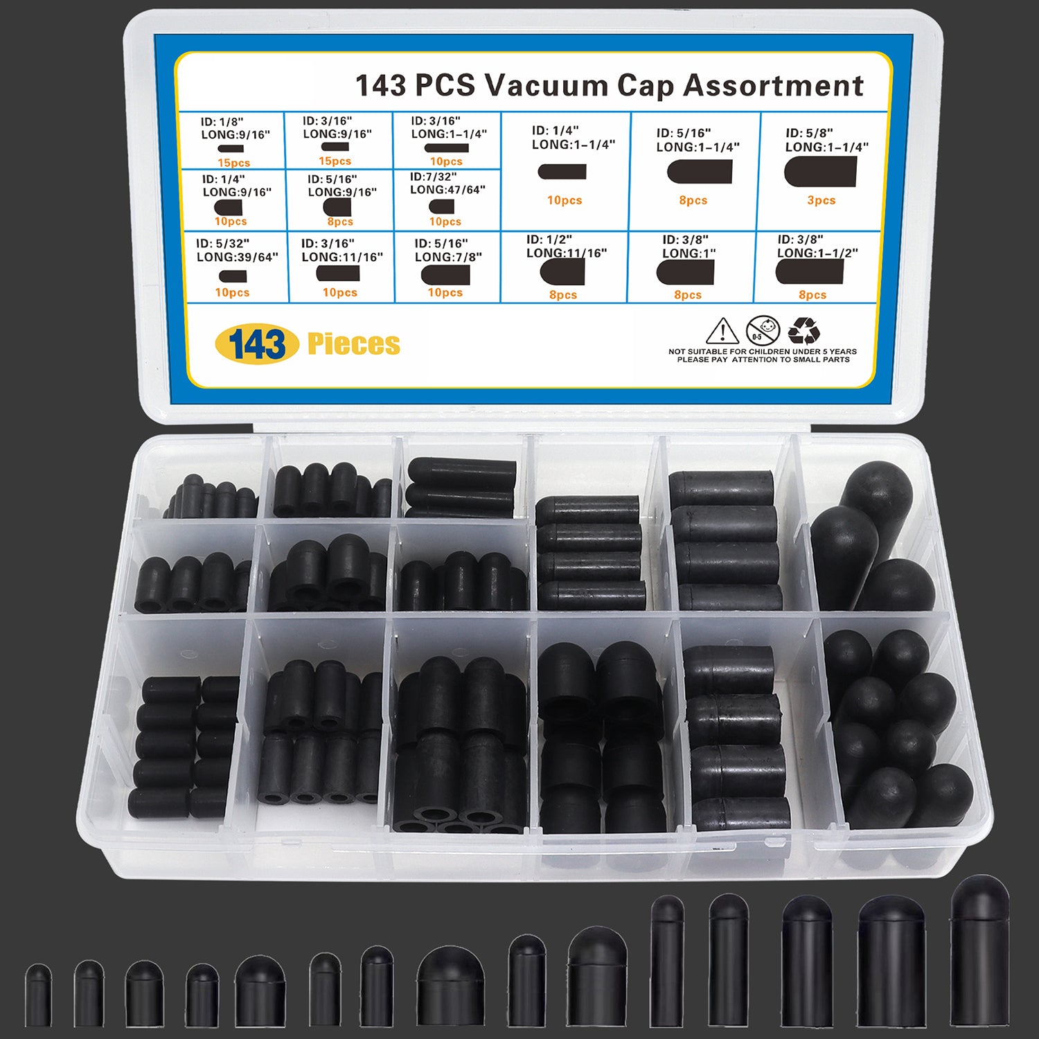 143pcs Rubber Vacuum Caps Assortment Kit