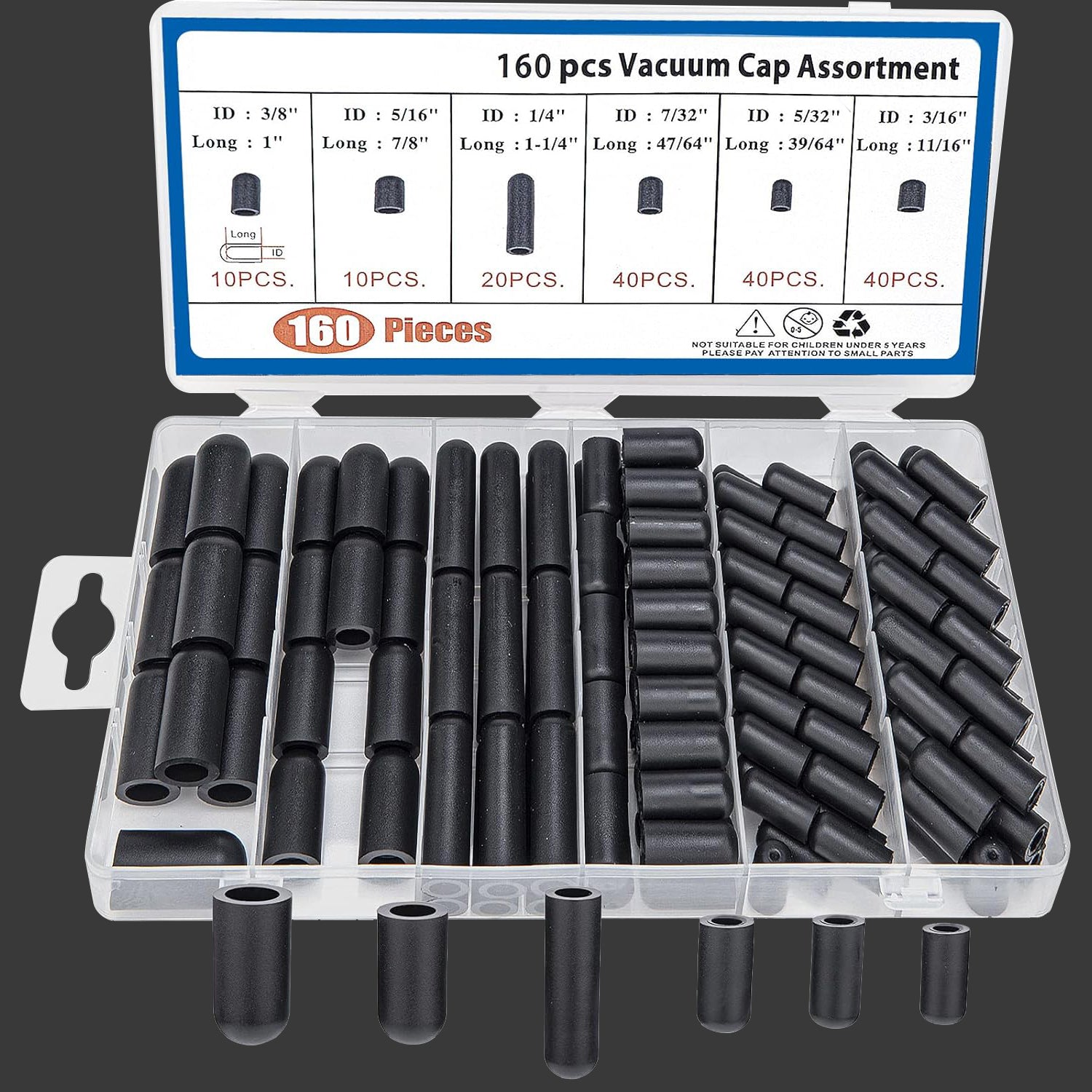 160pcs Rubber Vacuum Caps Assortment Kit