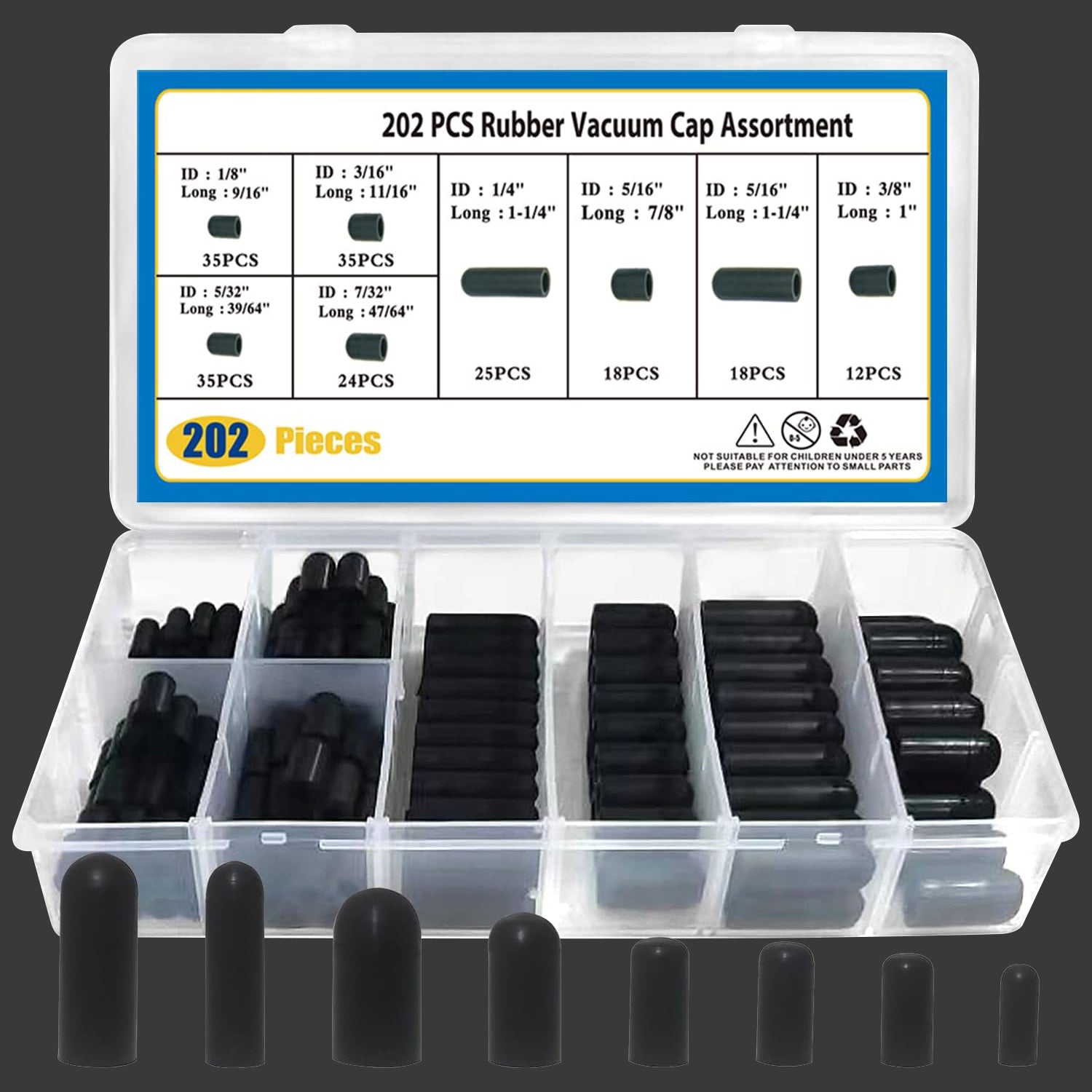 202pcs Rubber Vacuum Caps Assortment Kit
