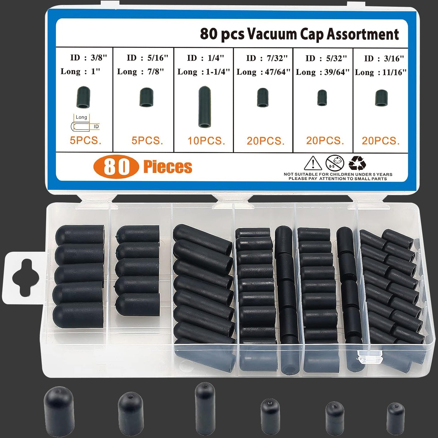 80 Pieces Vacuum Cap Assortment