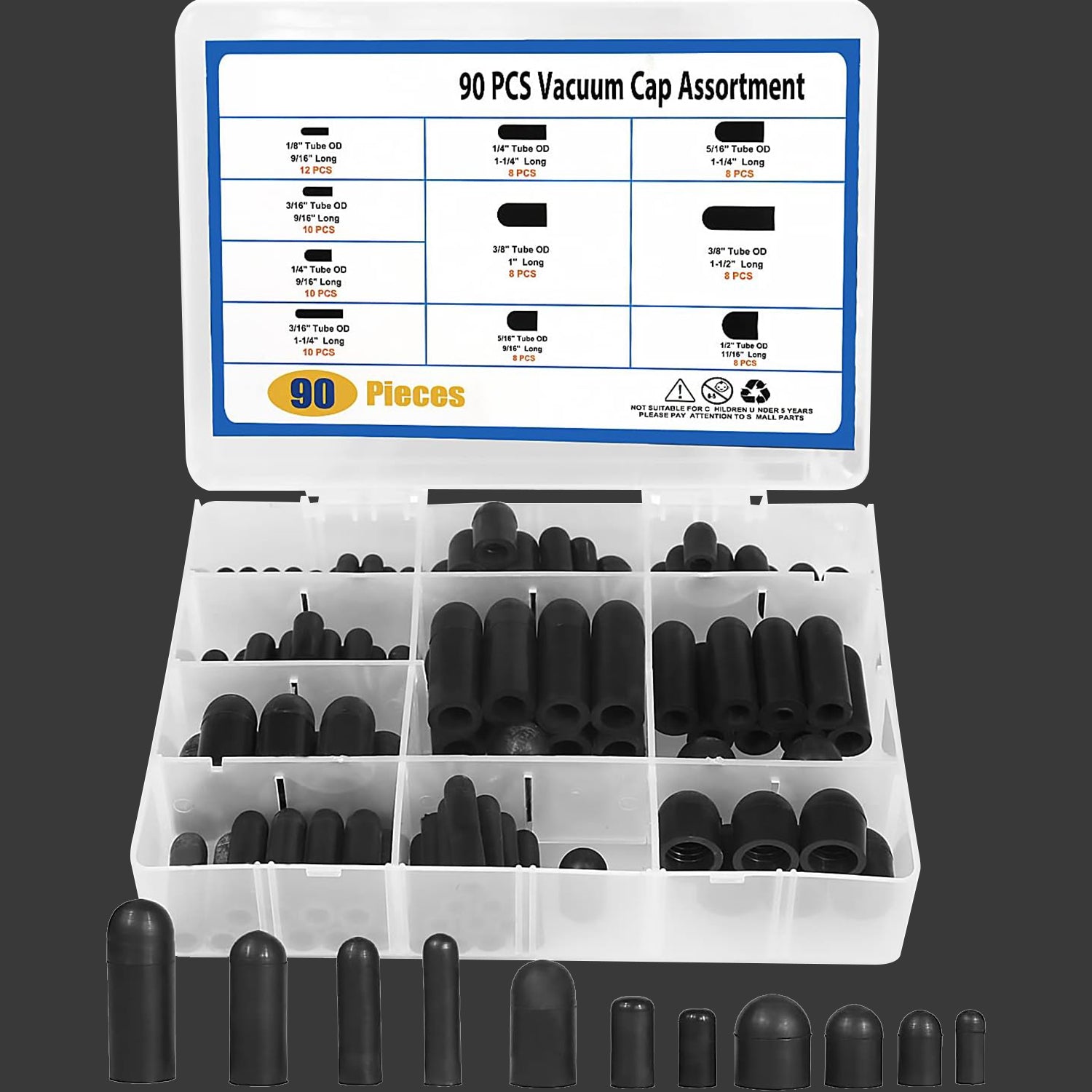 90 PCS Rubber Vacuum Caps Plug Kit