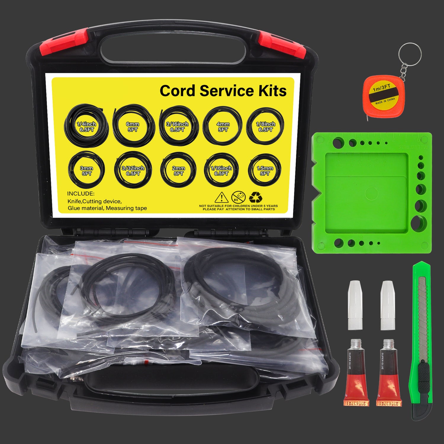 Buna-N O-Ring Splicing Kit, 70A Durometer, Black, SAE & Metric Sizes (1/16, 3/32, 1/8, 3/16, 1/4, 1.5mm,2mm,3mm,4mm,6mm)