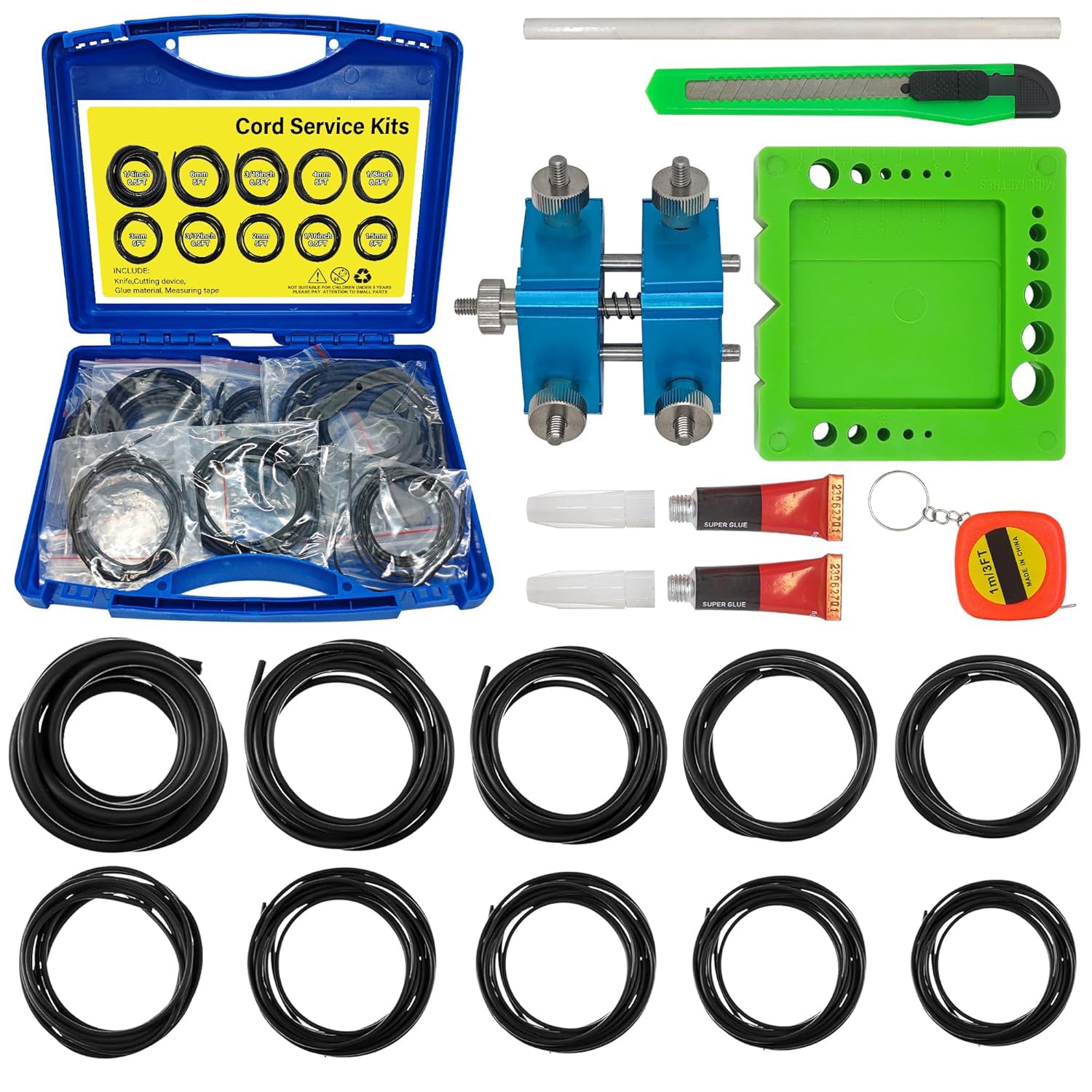 O-Ring Splicing Kit, 70A Durometer – Complete Cord Service Tool Set with Rubber Strips (1.5–6.99mm) – for O-Ring and Rubber Seal Repair