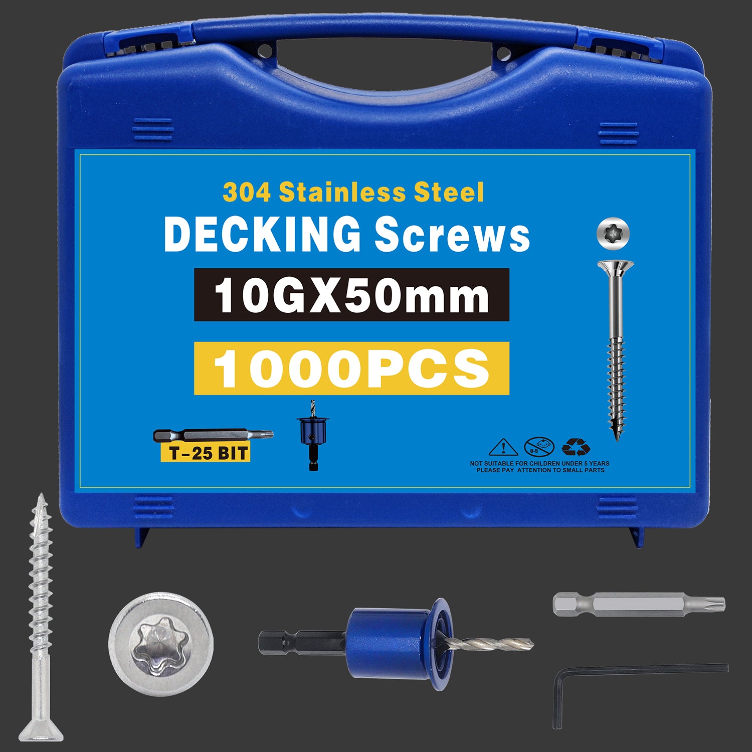 Stainless Steel Deck Screws, 10G x 50mm, 304 Grade Stainless Steel Wood Screws High Corrosion Resistance