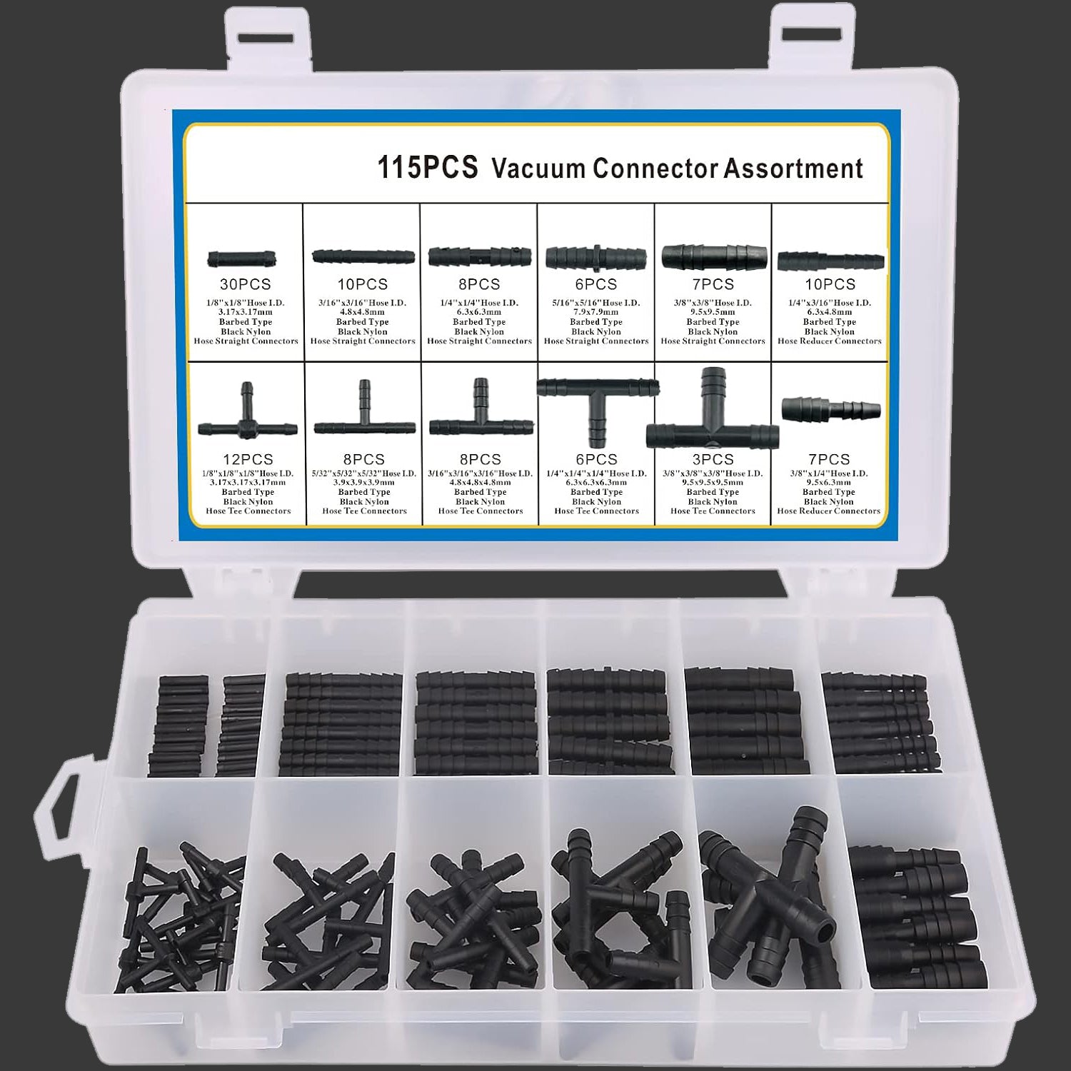 115PCS Automotive Vacuum Tubing Connector Assortment Kit