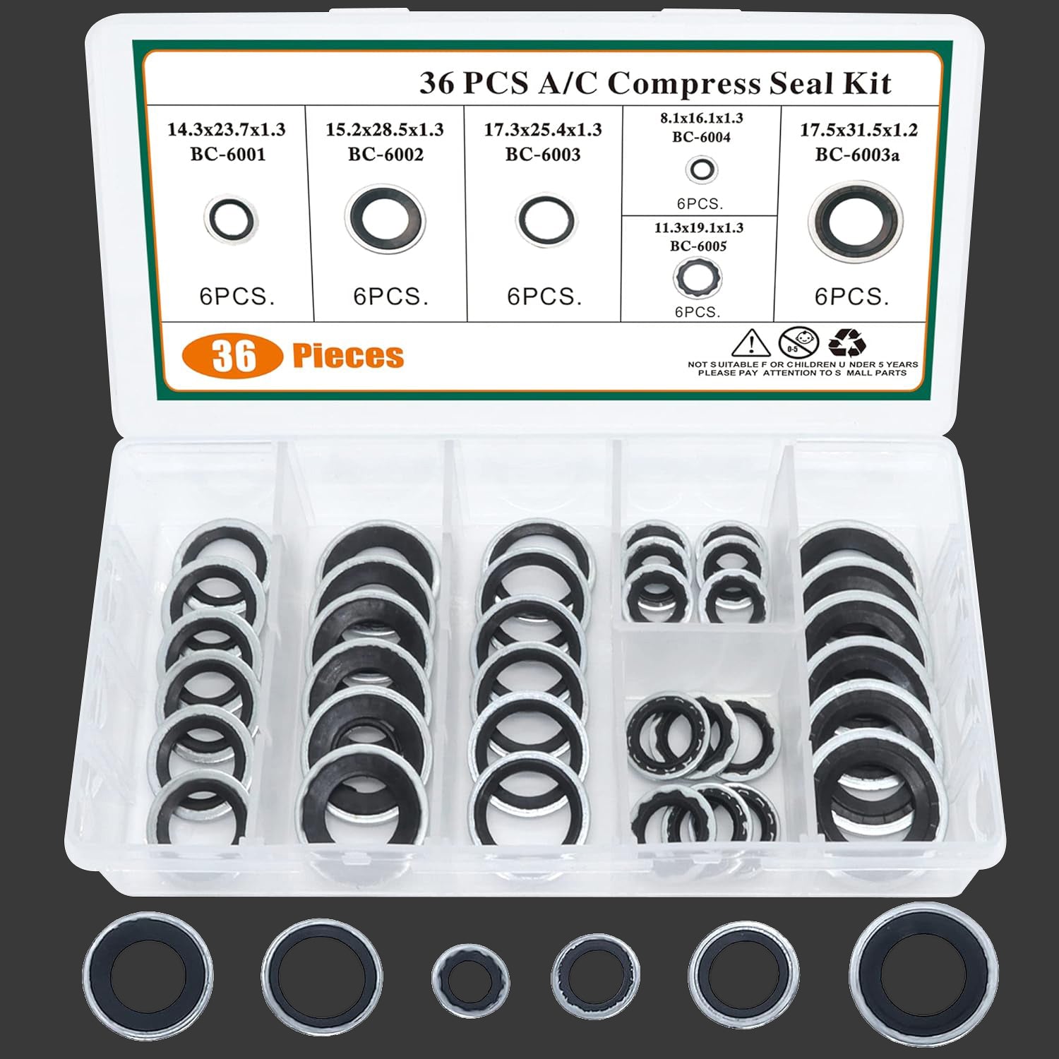 36 PCS A/C System Compressor Gasket Seals Air Conditioning Compressor Port Seal Washer Kit