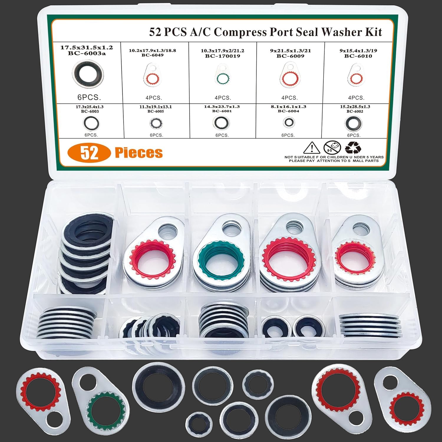 52 PCS A/C System Compressor Gasket Seals Air Conditioning Compressor Port Seal Washer Kit