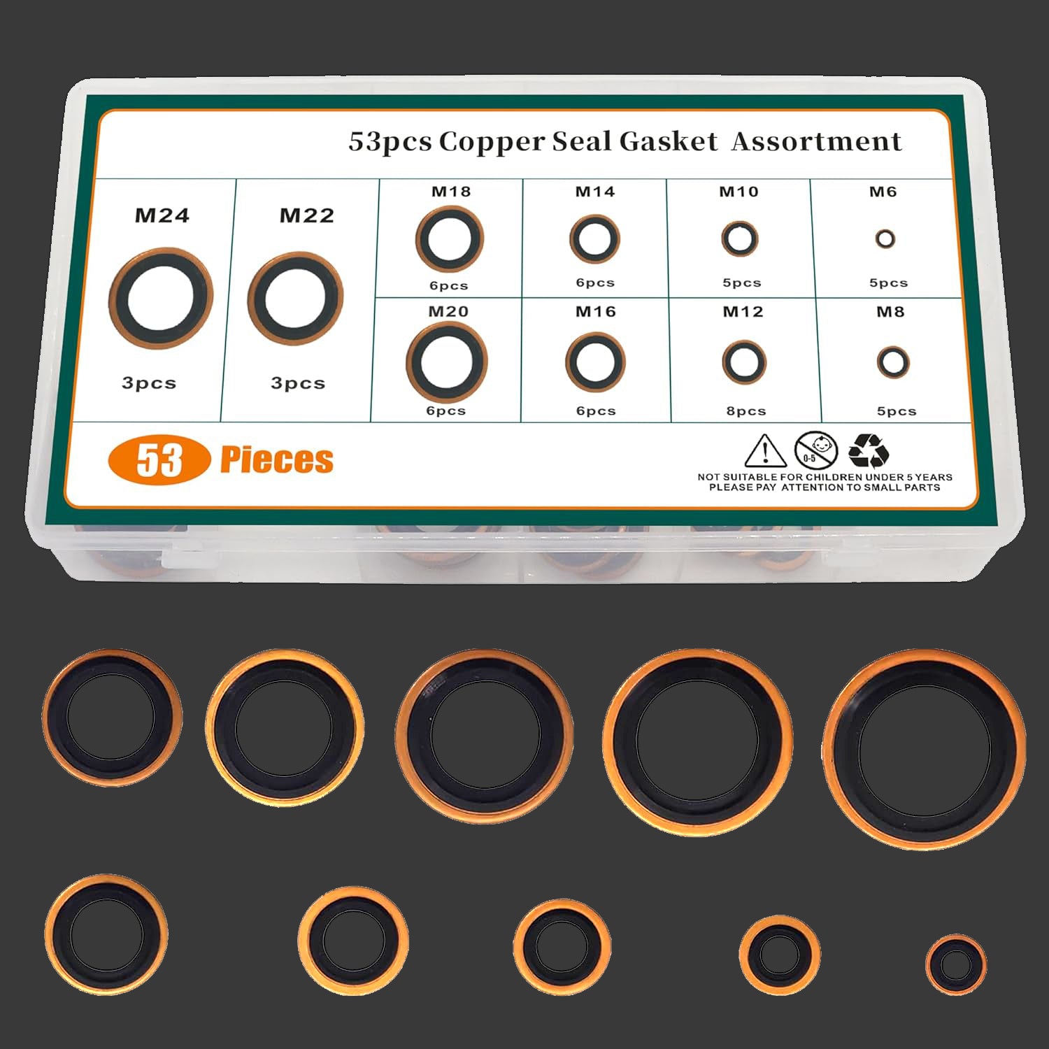 53PCS Copper Metric Bonded Seal Dowty Washer