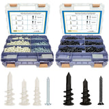 560 PCS Self Drilling Drywall Anchors with Double Sided Organizer Box, Nylon Plastic Wall Anchors with Screws for Drywall, No Pre Drill Hole Preparation Required, Black&White