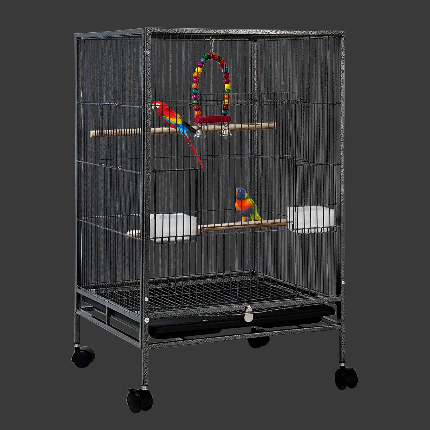 30 Inch Height Wrought Iron Bird Cage with Rolling Stand for Conures Lovebirds Cockatiels Finches, Black, 45x45x77cm