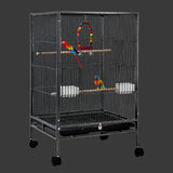 30 Inch Height Wrought Iron Bird Cage with Rolling Stand for Conures Lovebirds Cockatiels Finches, Black, 45x45x77cm