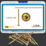 102 PCS 1/4" x 3-1/4" Construction Lag Screw Torx/Star Drive Heavy Duty Structural Lag Screw Far Superior to Common Lag Screws, Gold Znic