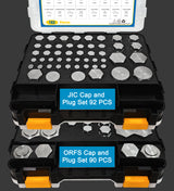 182 PCS JIC and ORFS Master Industrial Hydraulic Cap and Plug Hose Tube and Pipe Fitting Kit Cap and Plug Kit with 45 PCS O-Ring Seals, Orange Double Sided Organizer