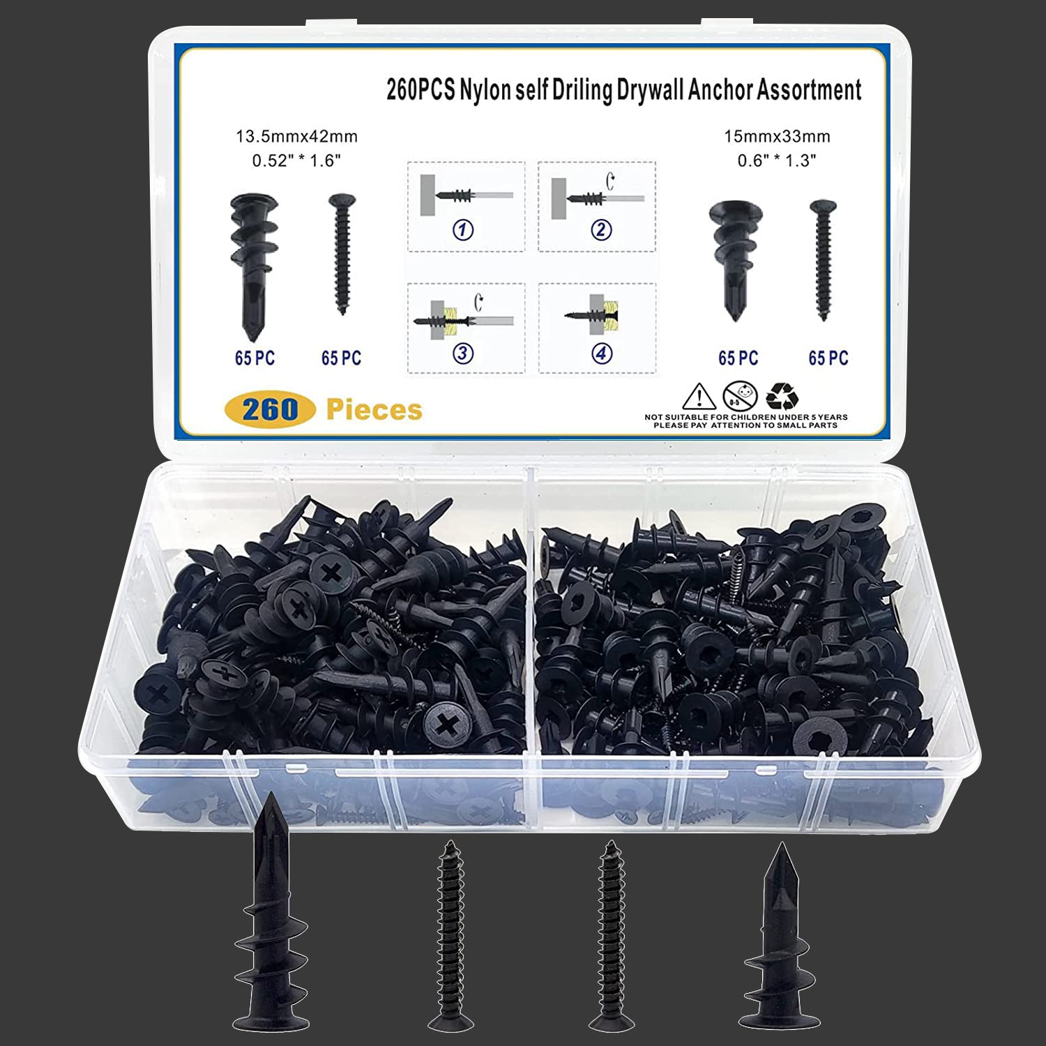 260 PCS Nylon Self Driling Drywall Anchor