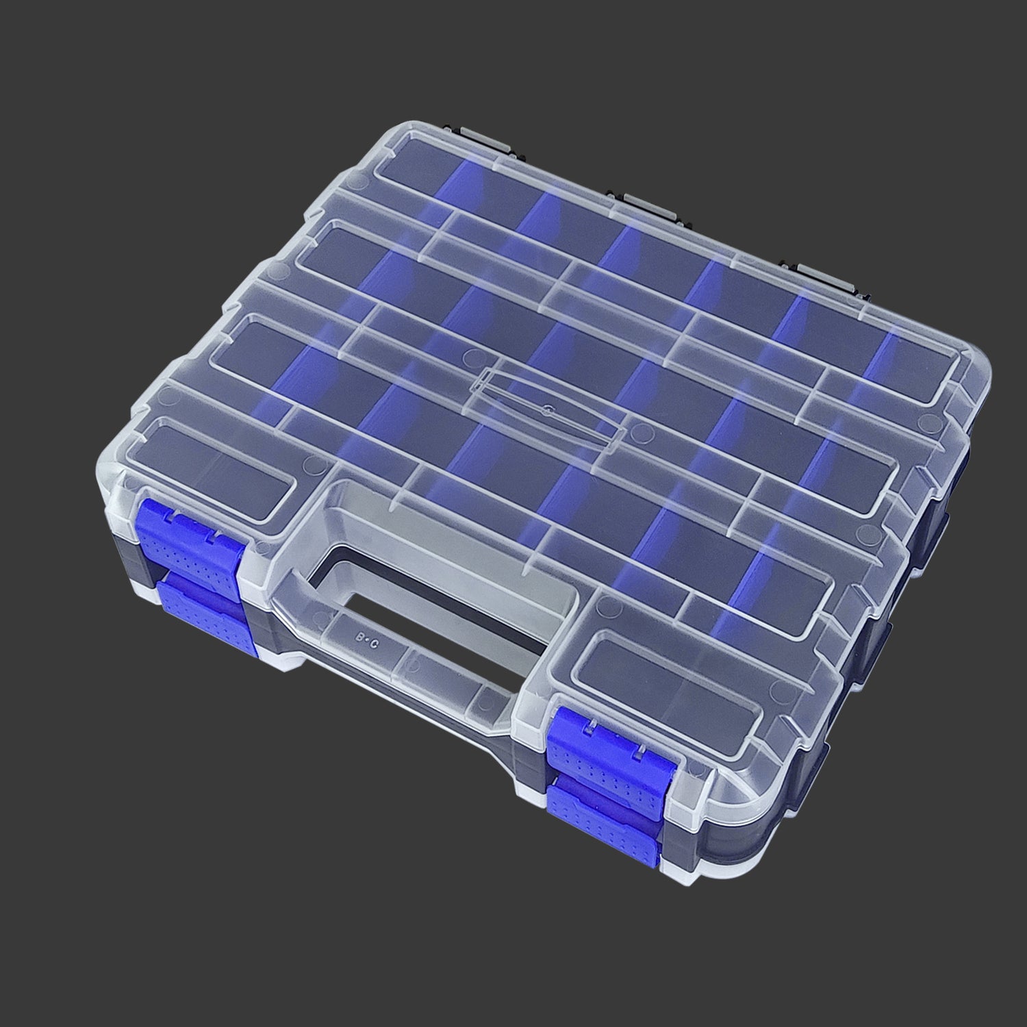 Tools Organizer Box Small Parts Storage Box 50-Compartment Double Side Hardware Organizers with Removable Plastic Dividers Blue