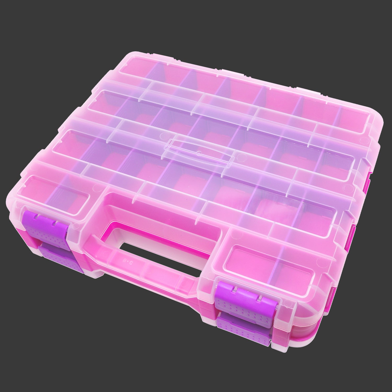 Tools Organizer Box Small Parts Storage Box 50-Compartment Double Side Hardware Organizers with Removable Plastic Dividers Pink