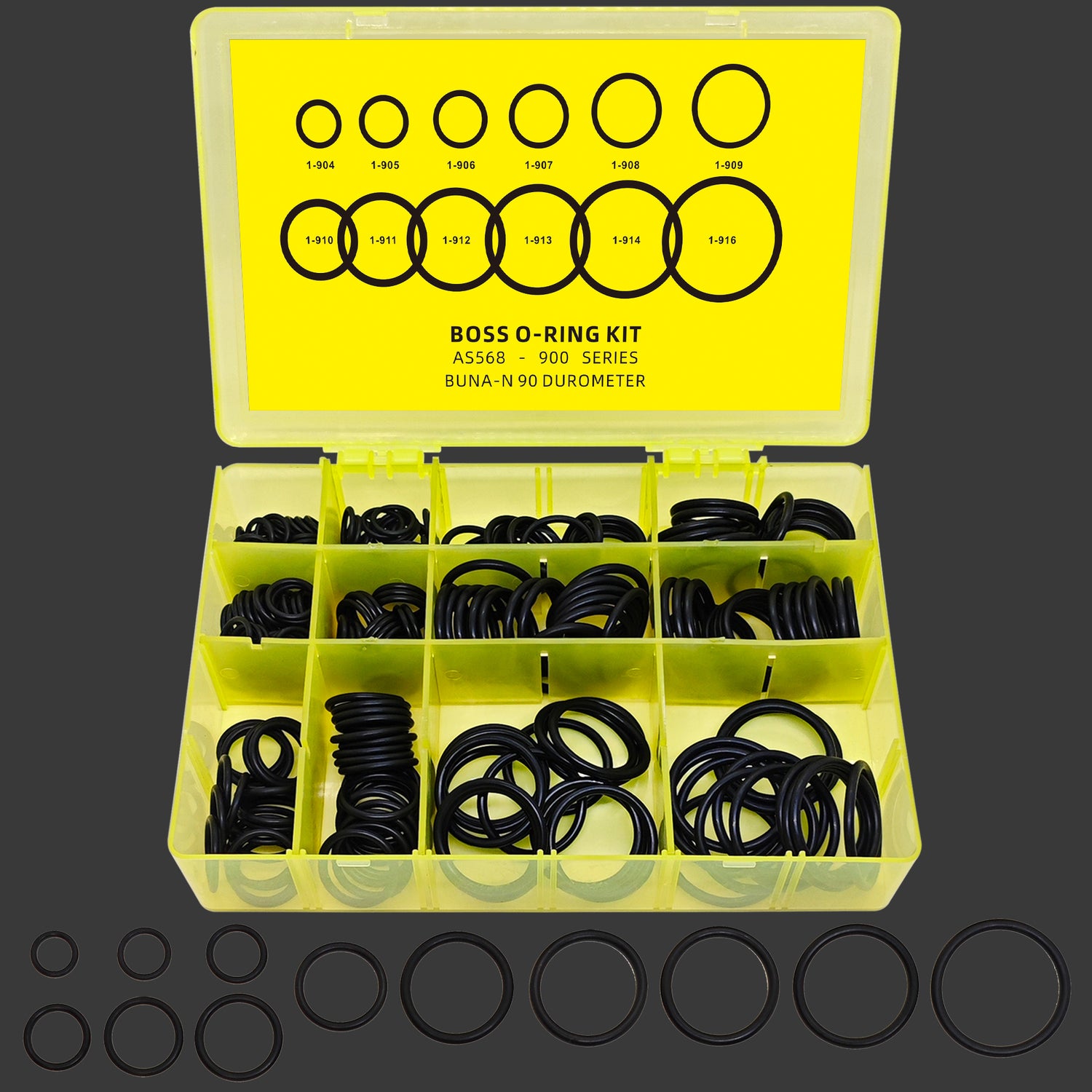 248 PCS 12 Sizes Hydraulic O-Ring Kit BOSS ORB Fittings, SAE 900 Series Buna-N 90 Durometer Boss Hydraulic Seal Kit