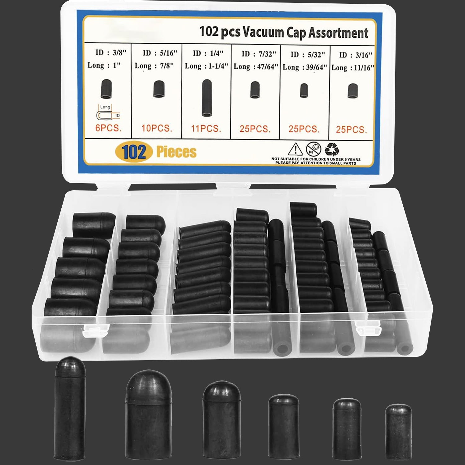 102pcs Rubber Vacuum Caps Assortment Kit