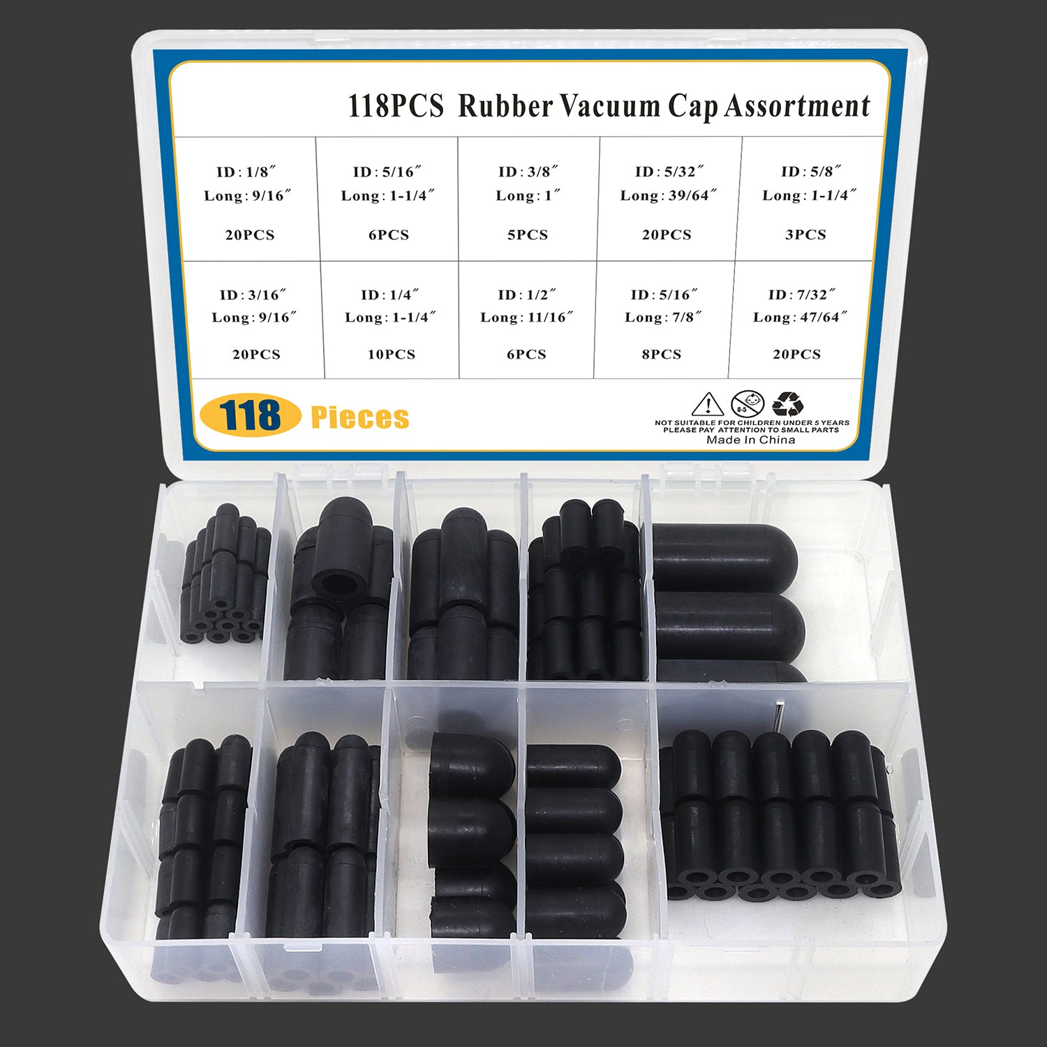 118pcs Rubber Vacuum Caps Assortment Kit