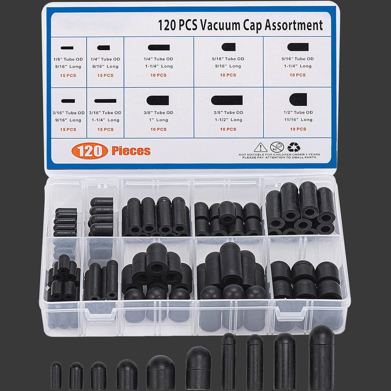 120pcs Rubber Vacuum Caps Assortment Kit