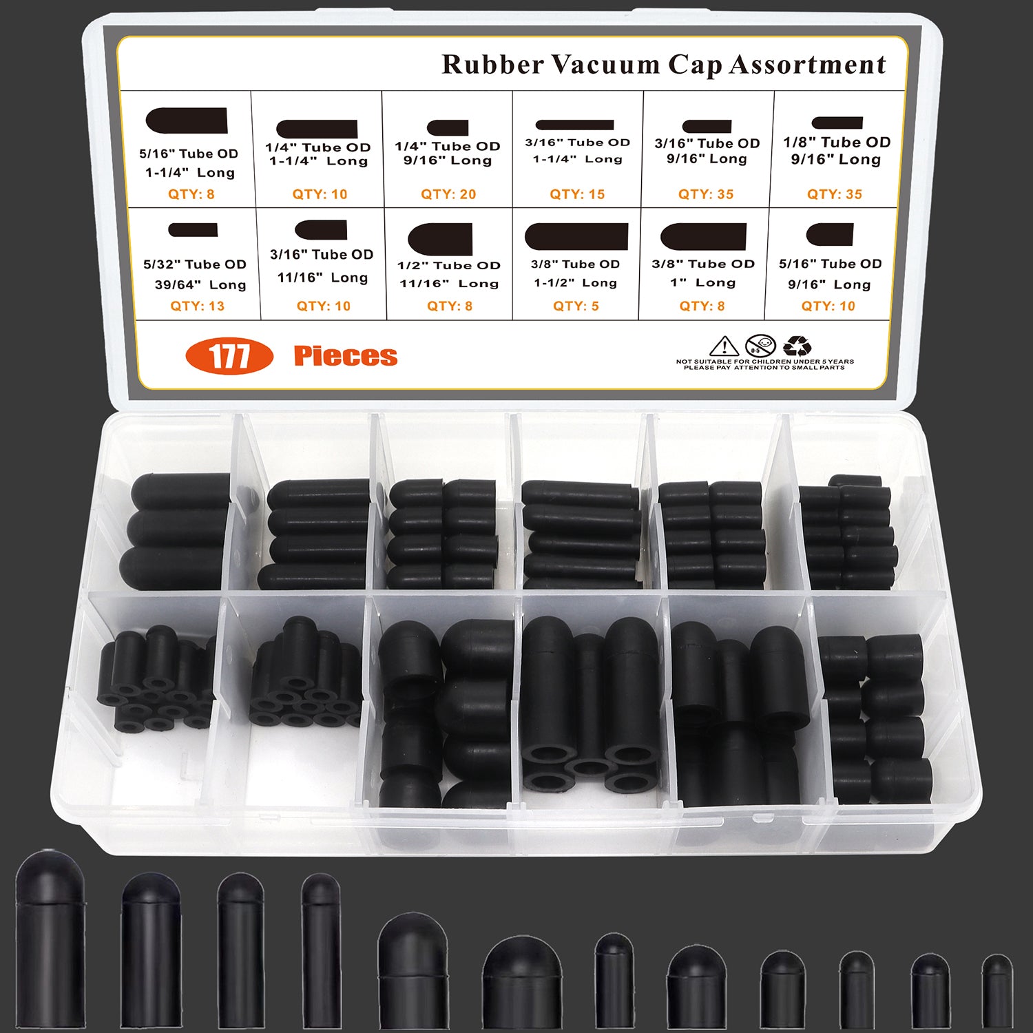 177pcs Rubber Vacuum Caps Assortment Kit