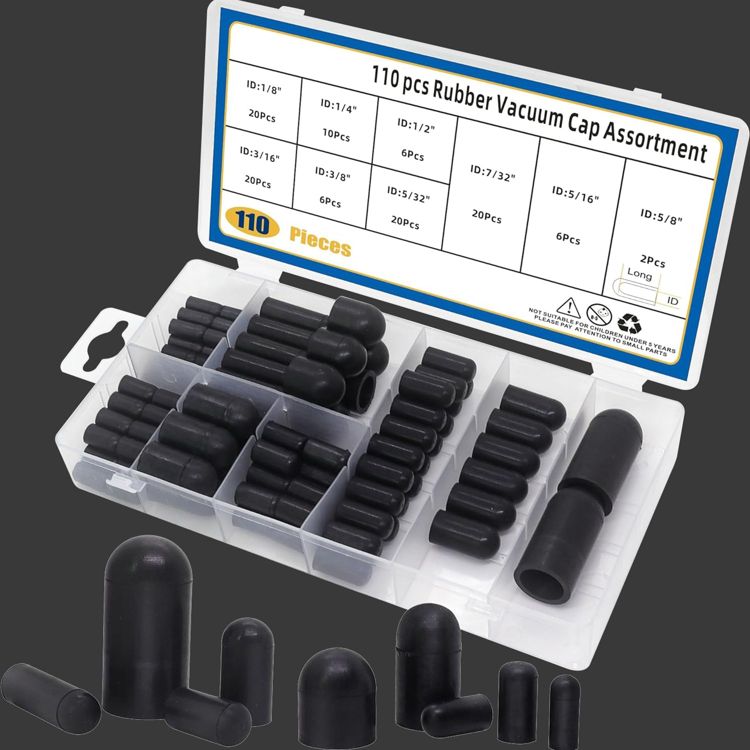 110pcs Rubber Vacuum Caps Assortment Kit