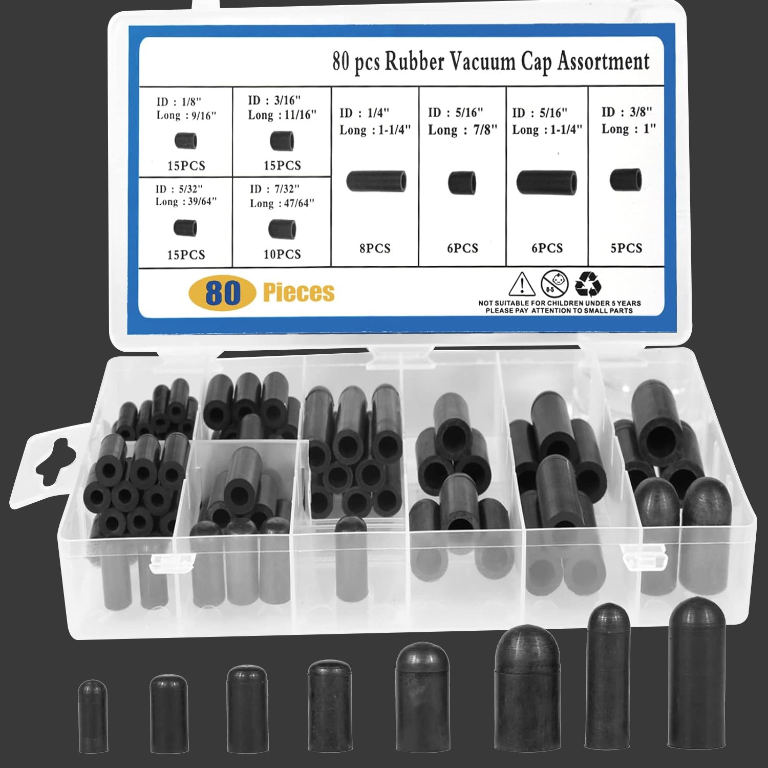 80pcs Rubber Vacuum Caps Assortment Kit