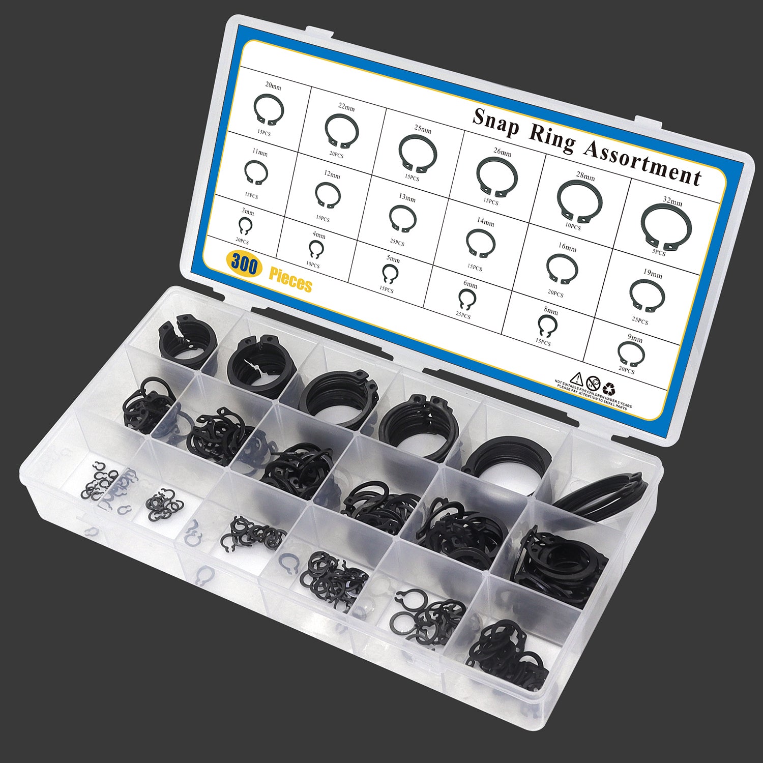 300 PCS Snap Ring Shop Assortment